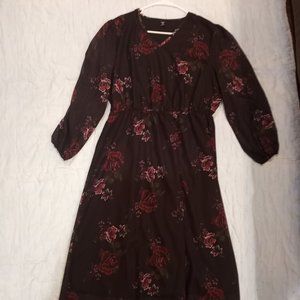 Black purple Floral Midi Dress